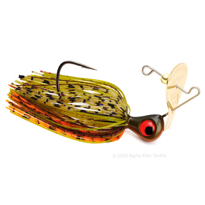 Close up of the Keitech Rumblade Bladed Swim Jig in the color Spawn Bluegill  on a white background.