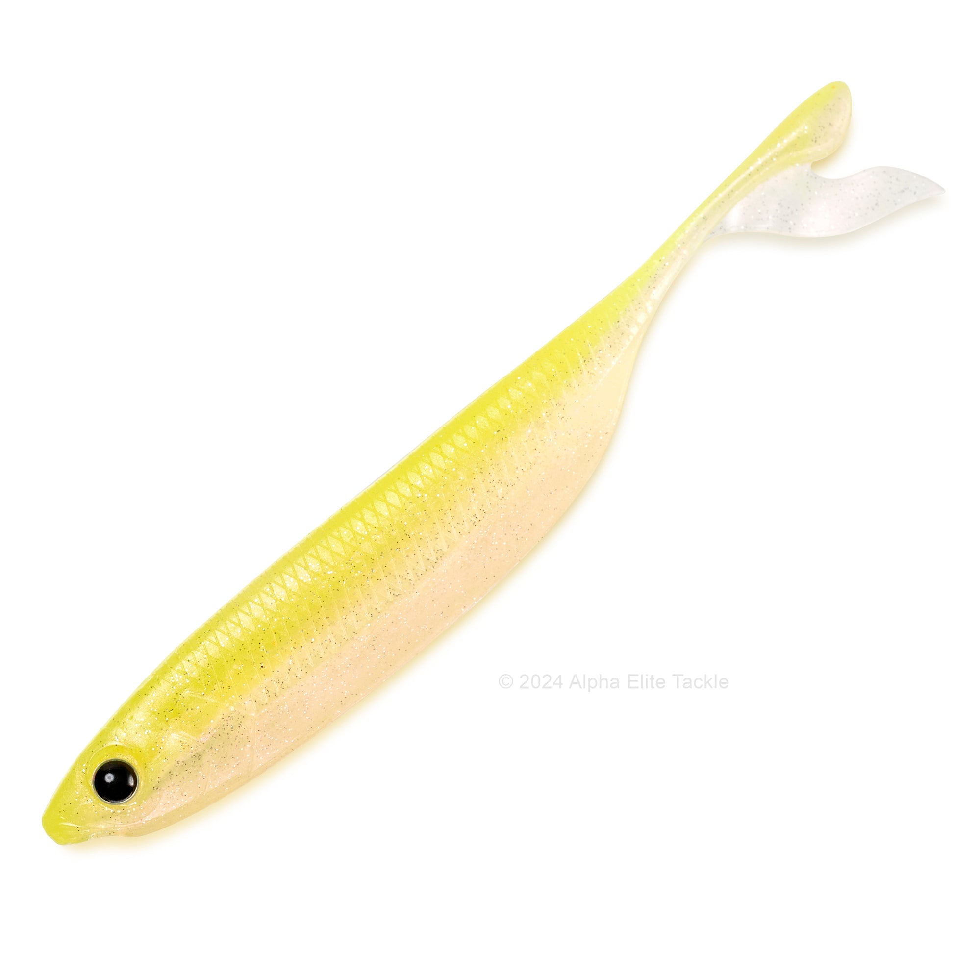 Close up of the Laysam Bariuo Strolling Minnow in the color Chart Flash on a white background.