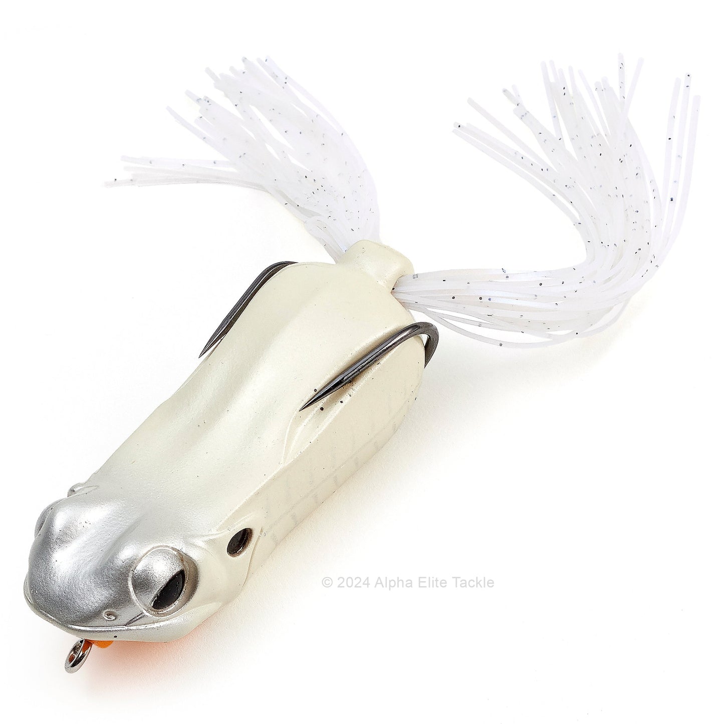 Close up of the Megabass Big Gabot Hollow Body Frog in the color Jungle Bone White on a white background