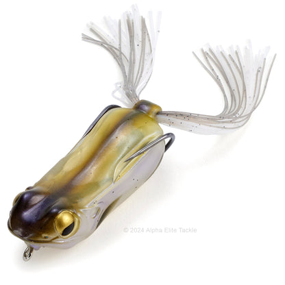 Close up of the Megabass Big Gabot Hollow Body Frog in the color Kaeru Shad on a white background