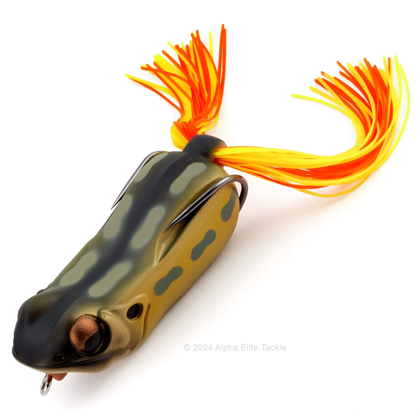 Close up of the Megabass Big Gabot Hollow Body Frog in the color Tonosama Frog on a white background