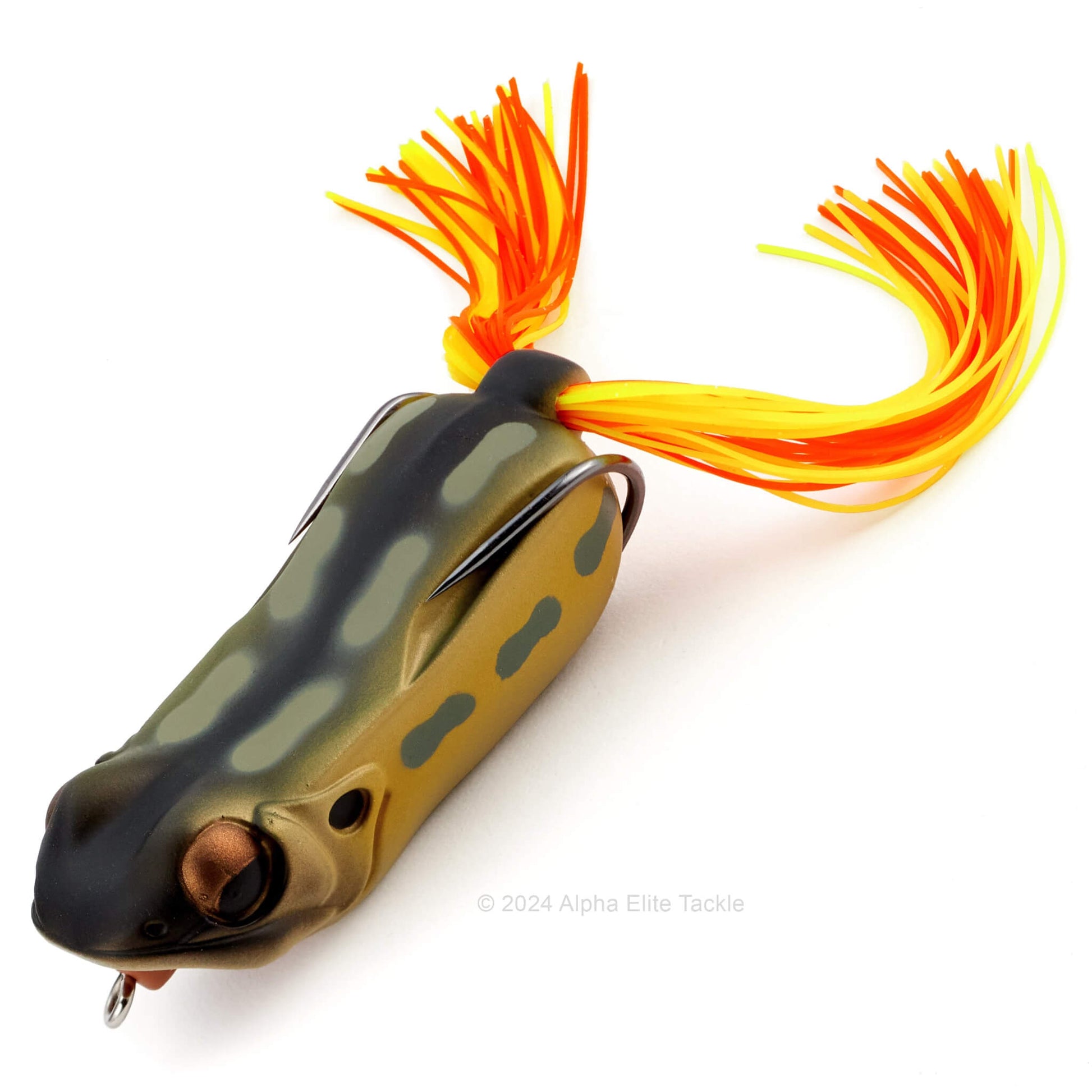 Close up of the Megabass Big Gabot Hollow Body Frog in the color Tonosama Frog on a white background