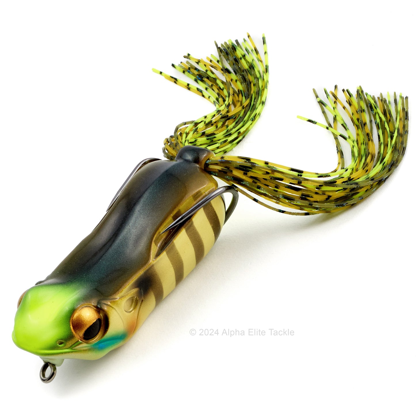 Close up of the Megabass Big Gabot Hollow Body Frog in the color Wild Gill on a white background