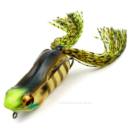 Close up of the Megabass Big Gabot Hollow Body Frog in the color Wild Gill on a white background