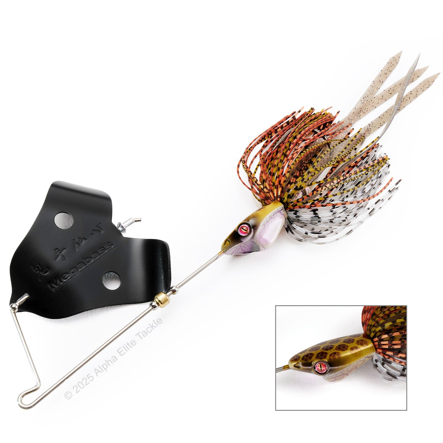 Close up of the Megabass Jamaica Boa Buzzbait in the color Jamaica Boa on white background