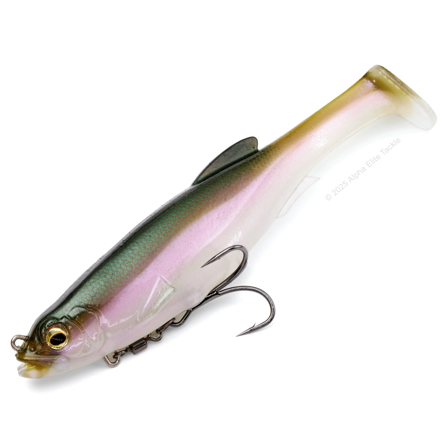 Close up of the Megabass Magdraft in the color Levante on a white background