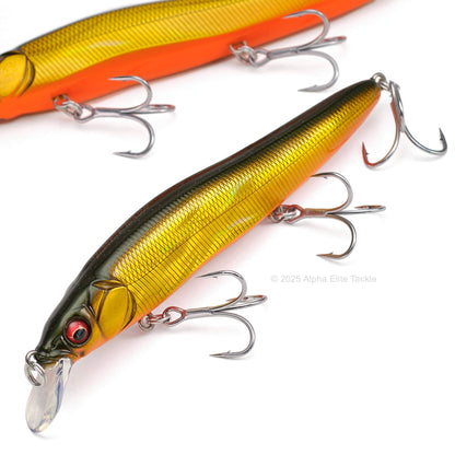 Fishing lures with multiple hooks on a white background