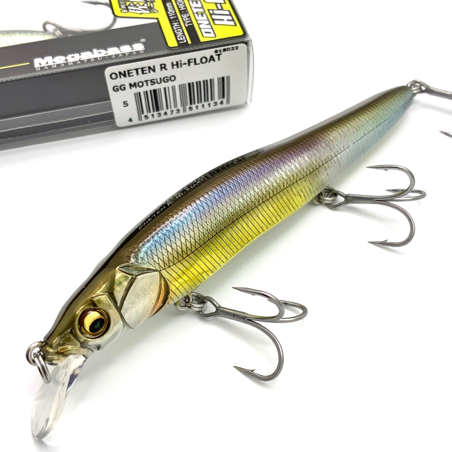 Fishing lure with Megabass packaging on a white background
