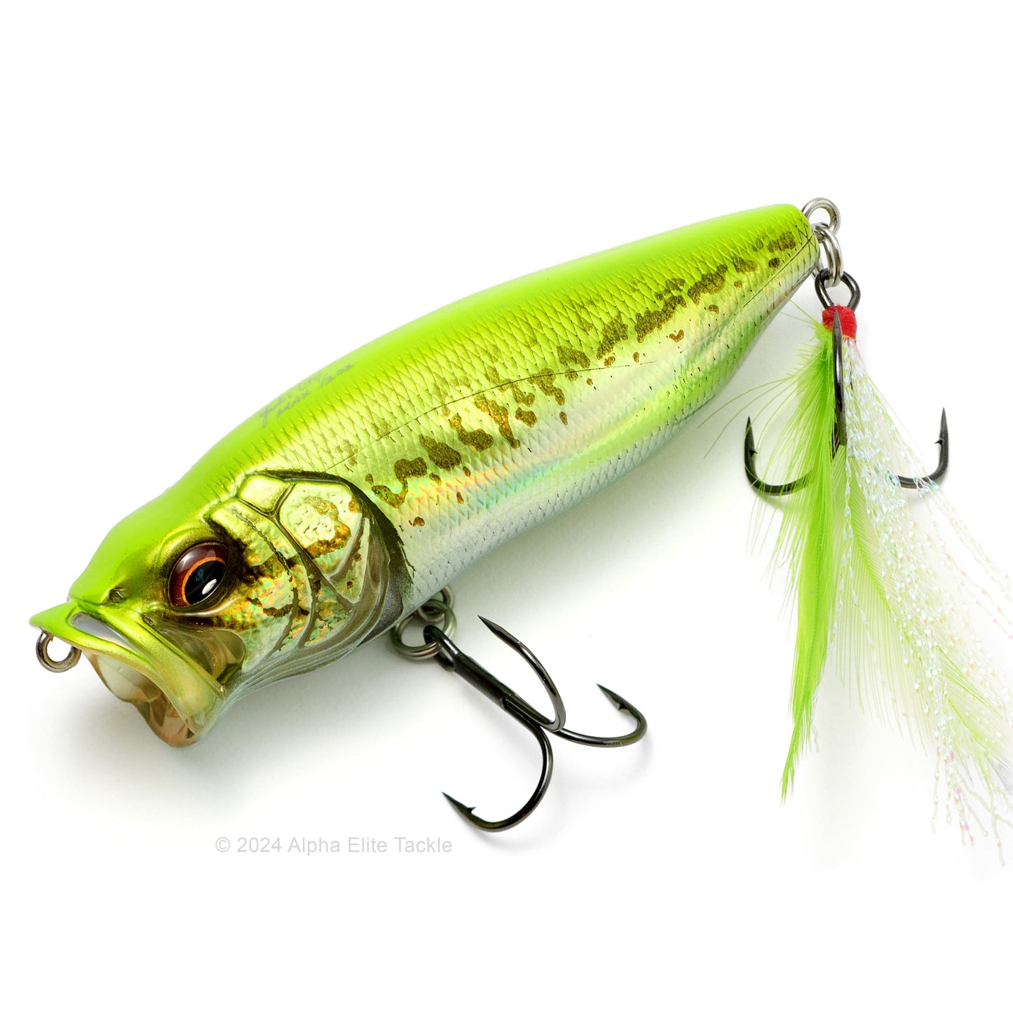 Close up of the Megabass Popmax Topwater Popper in the color GG Chart Back Bass on a white background