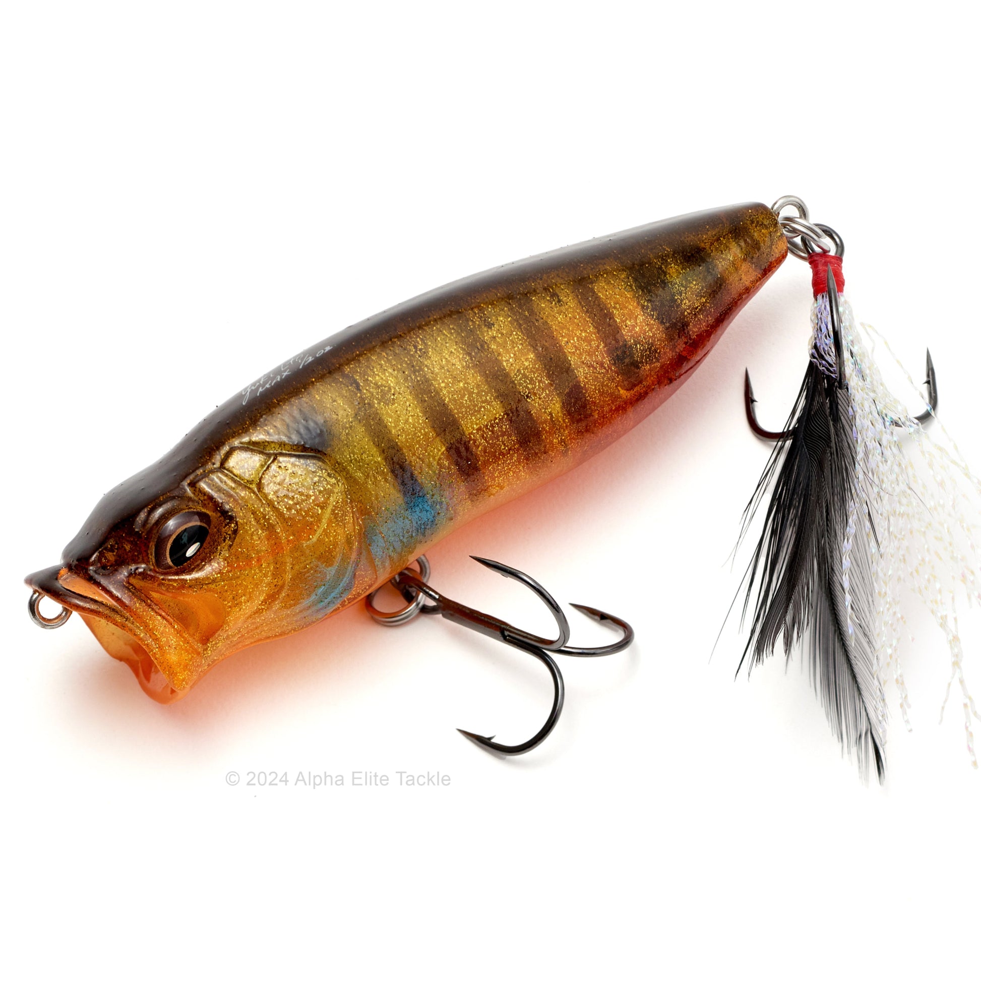 Close up of the Megabass Popmax Topwater Popper in the color GLX Ito Gill on a white background