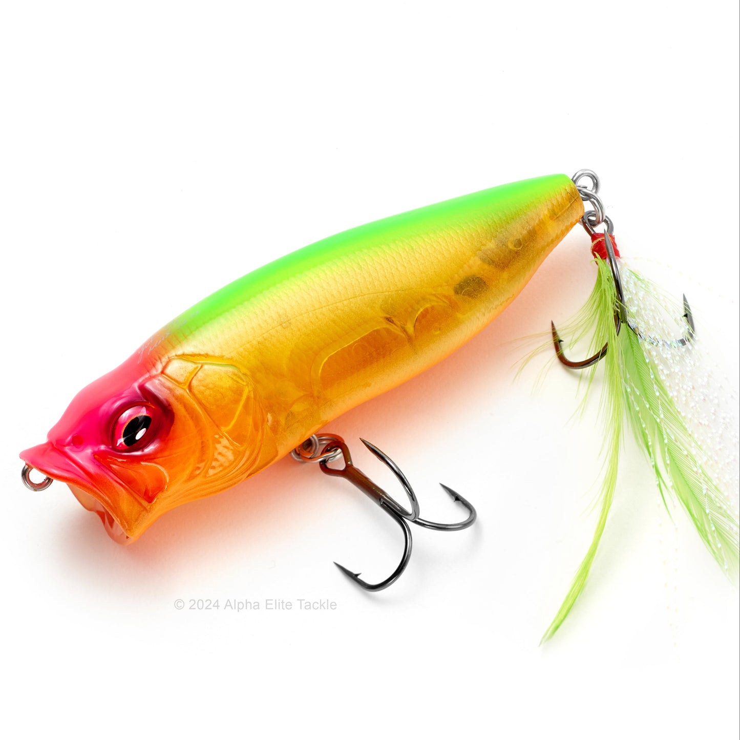 Close up of the Megabass Popmax Topwater Popper in the color GP Twilight Hachiro on a white background