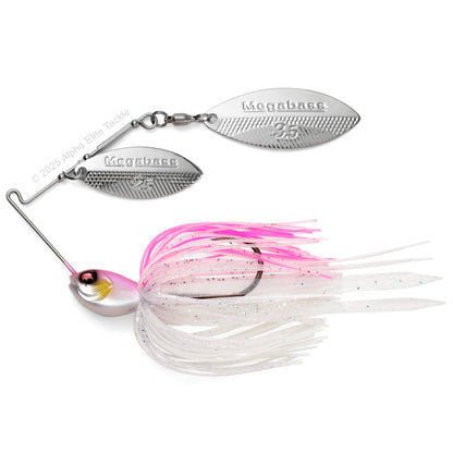 Close up of the Megabass SV3 Spinnerbait in the color cotton candy on a white background