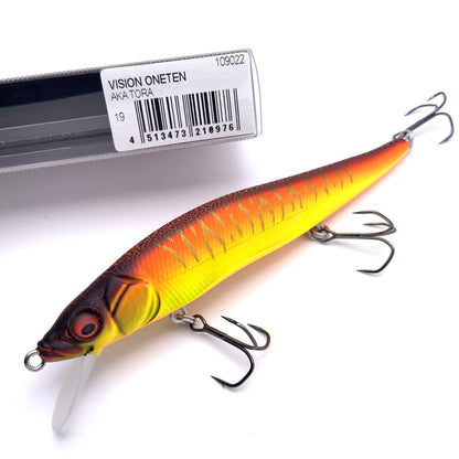 Megabass Ito Vision Oneten Jerkbait in the color AKA Tora on a white background