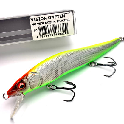 Megabass Ito Vision Oneten Jerkbait in the color MG Vegetation Reactor on a white background