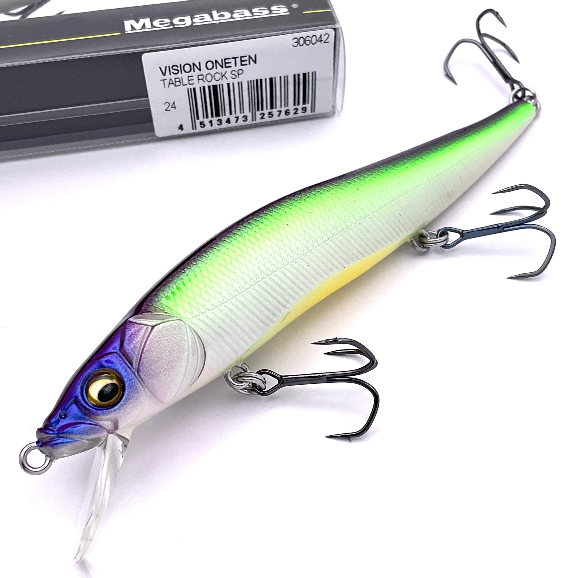 Megabass Ito Vision Oneten Jerkbait in the color Table Rock SP on a white background