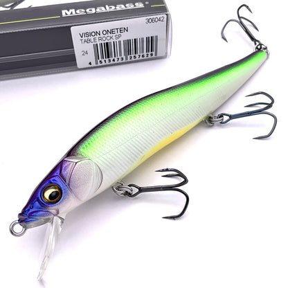 Megabass Ito Vision Oneten Jerkbait in the color Table Rock SP on a white background
