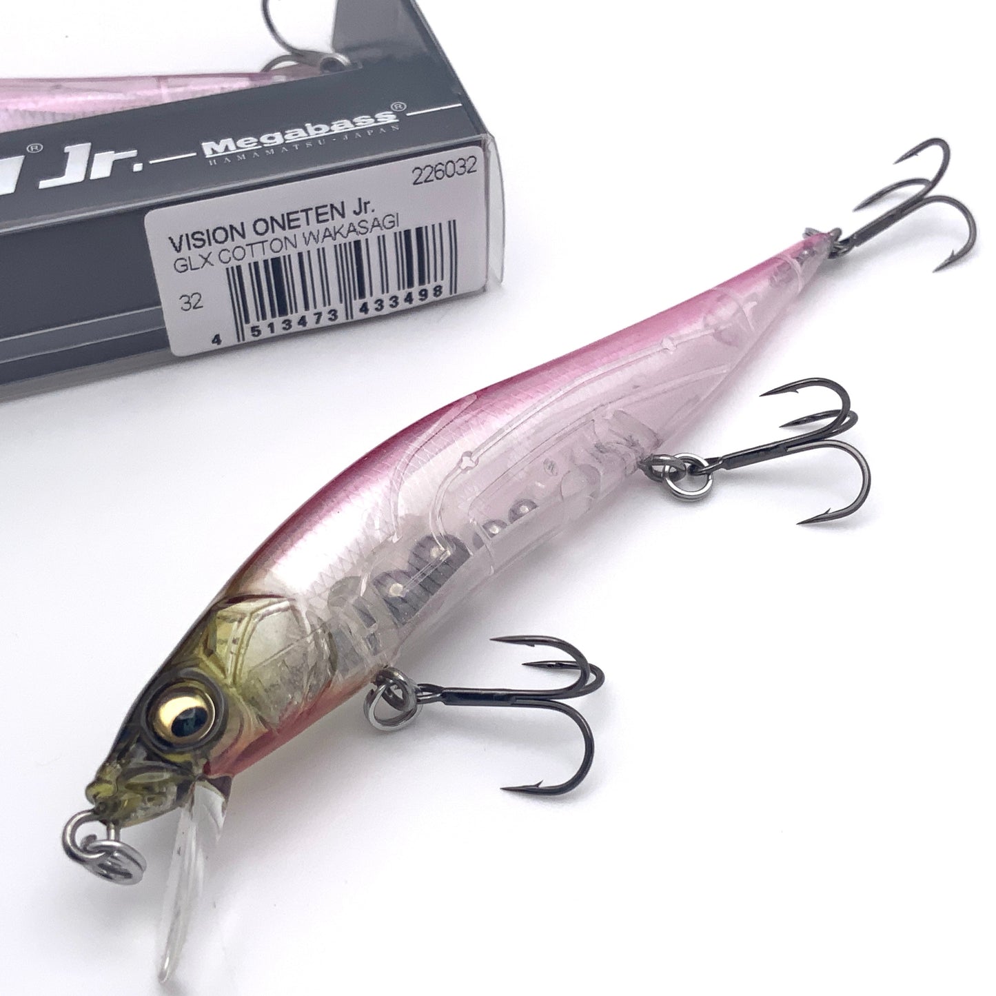 Megabass Ito Vision Oneten junior Jerkbait in the color GLX Cotton Wakasagi on a white background