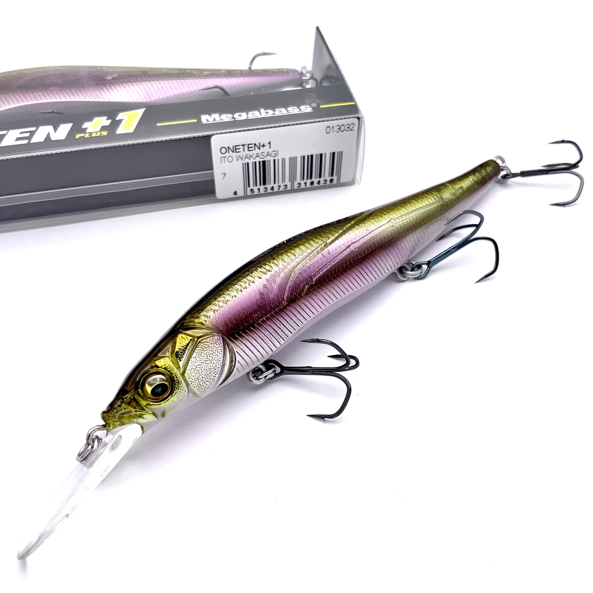 Megabass Ito Vision Oneten plus one Jerkbait in the color Ito Wakasagi on a white background