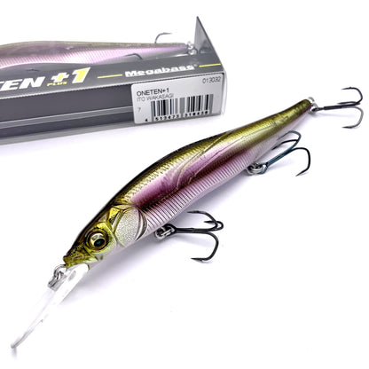 Megabass Ito Vision Oneten plus one Jerkbait in the color Ito Wakasagi on a white background