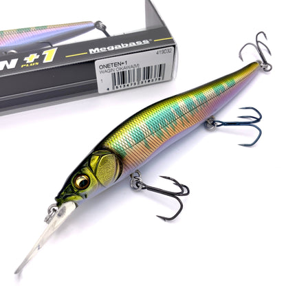 Megabass Ito Vision Oneten plus one Jerkbait in the color Wagin Oikawa M on a white background