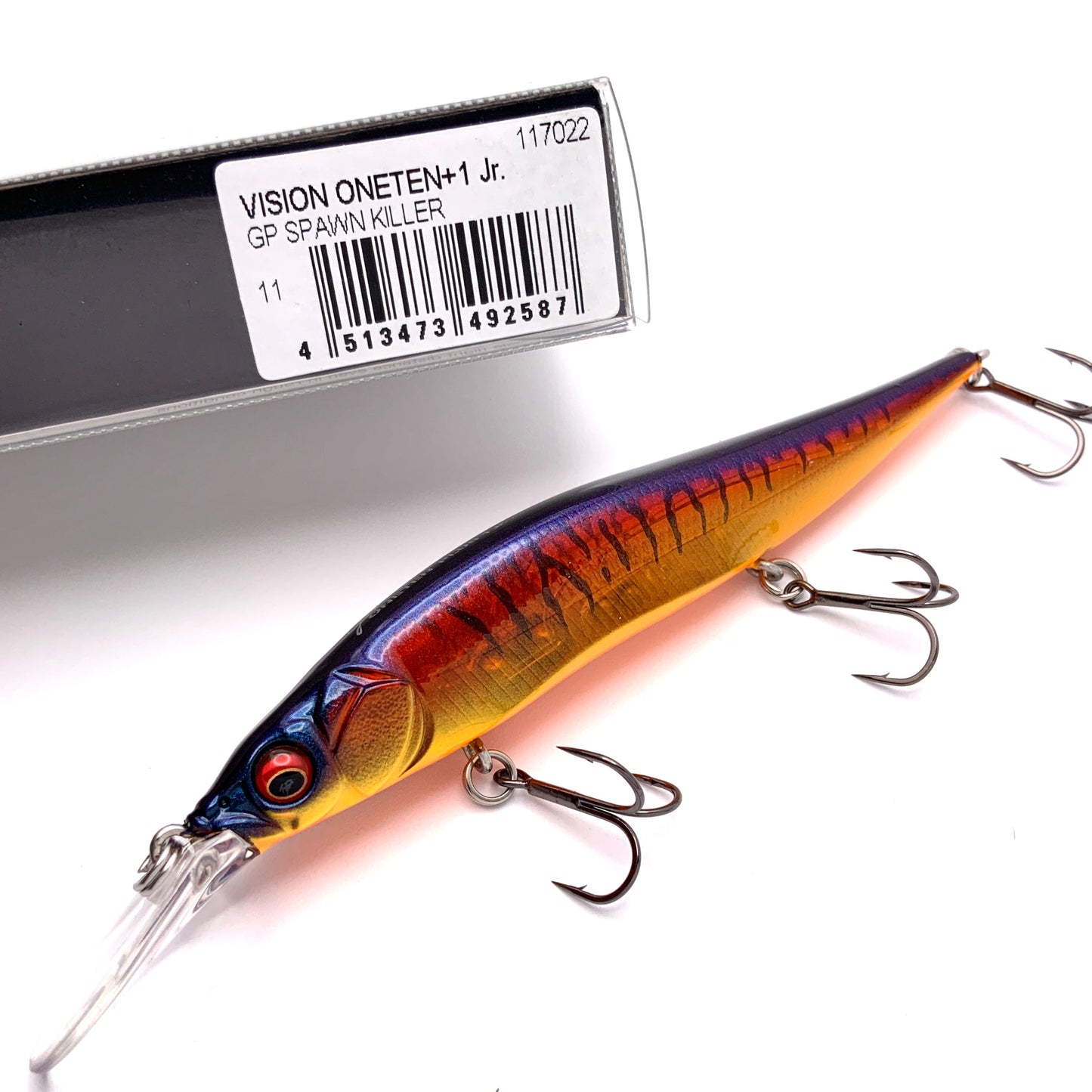 Megabass Ito Vision Oneten plus one junior Jerkbait in the color GP Spawn Killer on a white background