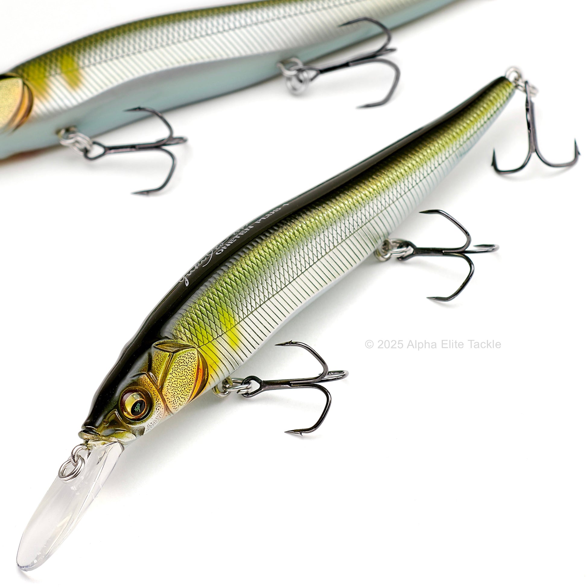 Fishing lure with multiple hooks on a white background