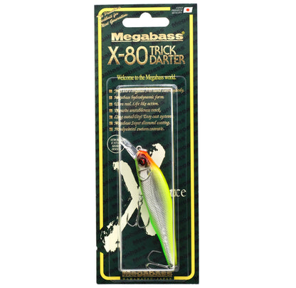 Megabass X 80 Jerkbait in the color MG Vegetation Reactor on a white background