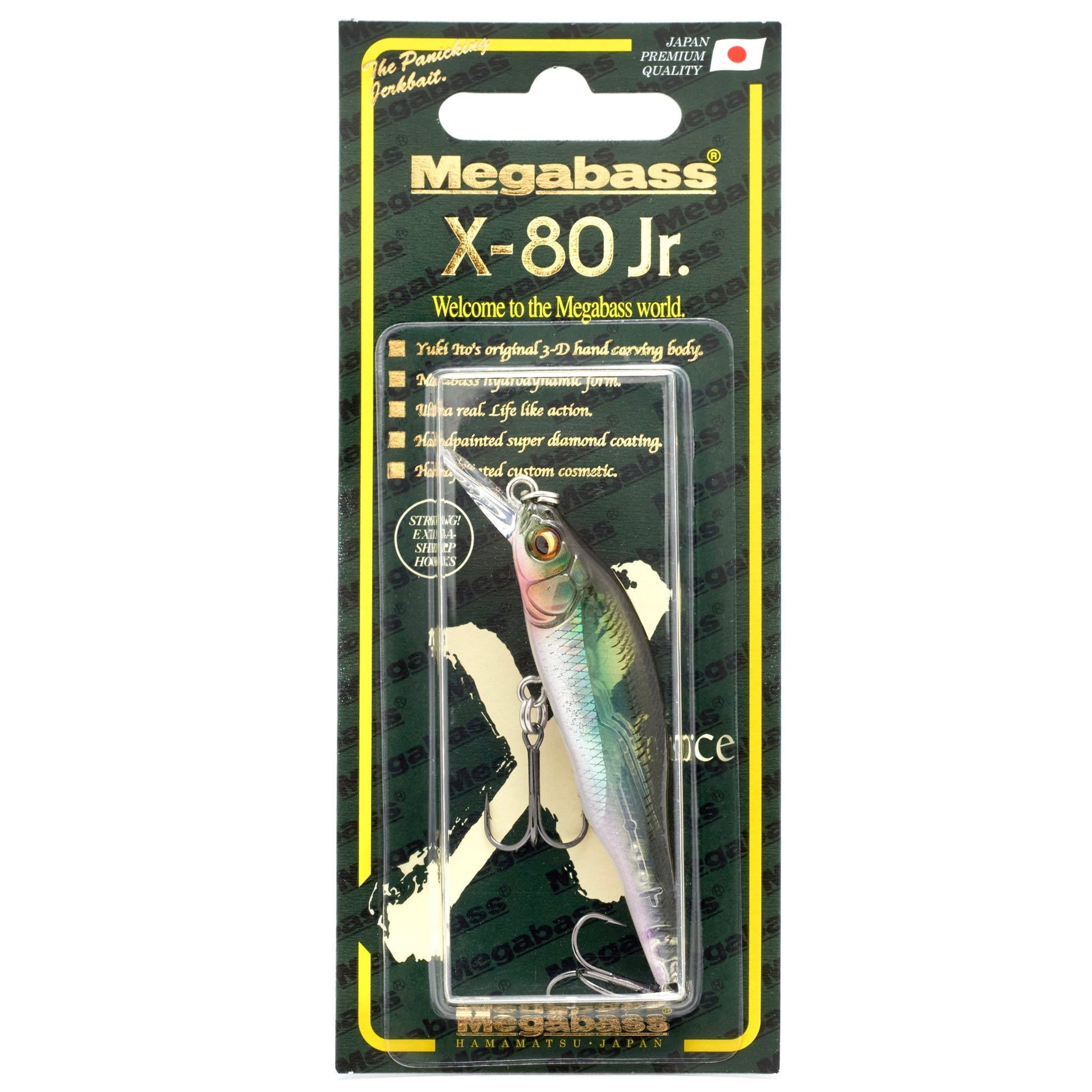 Megabass X 80 Junior Jerkbait in the color Ito Clear Laker on a white background