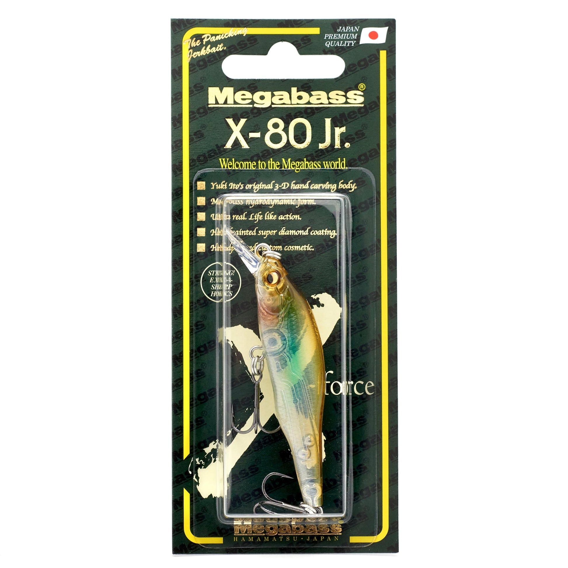 Megabass X 80 Junior Jerkbait in the color GP Invisible Wakasagi on a white background