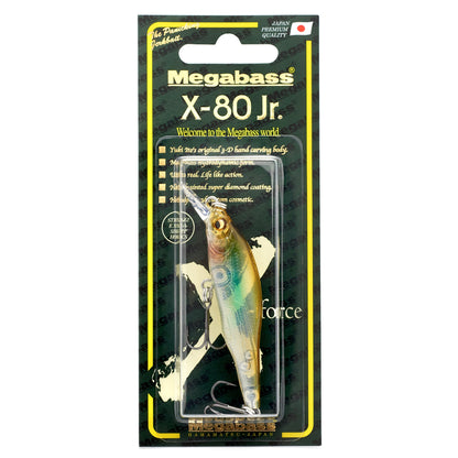 Megabass X 80 Junior Jerkbait in the color GP Invisible Wakasagi on a white background