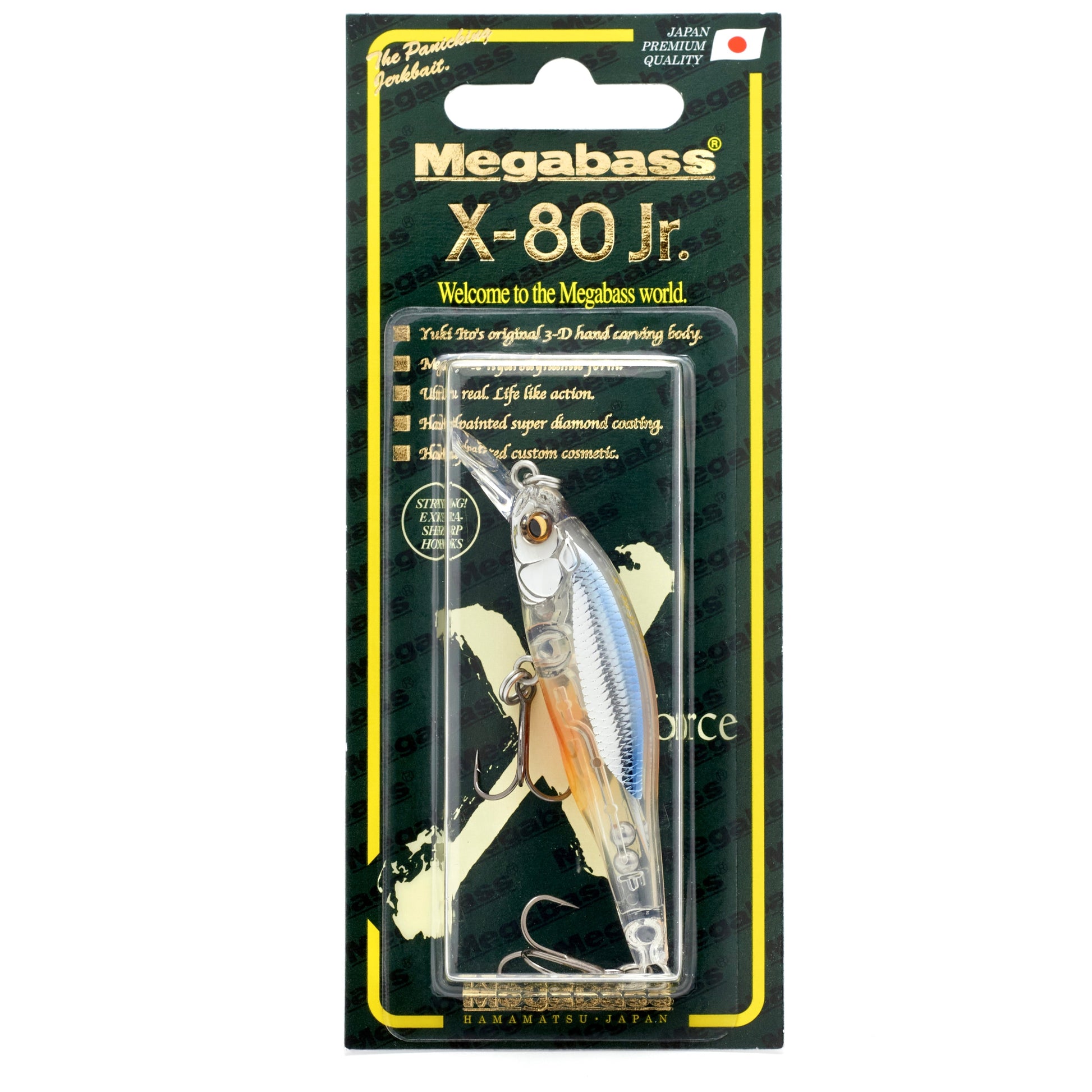 Megabass X 80 Junior Jerkbait in the color Shigyo on a white background