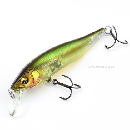 Close up of the Megabass X-75 Series X-Nanahan Jerkbait in the color Ito Moroko on a white background.