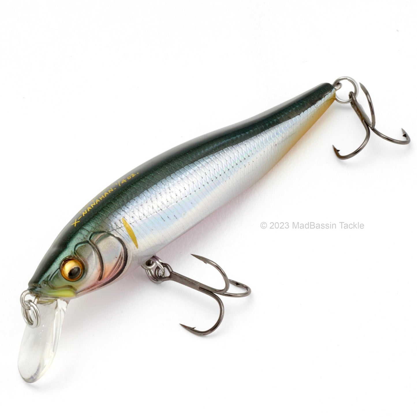 Close up of the Megabass X-75 Series X-Nanahan Jerkbait in the color LZ Satoshin Chiayu on a white background.