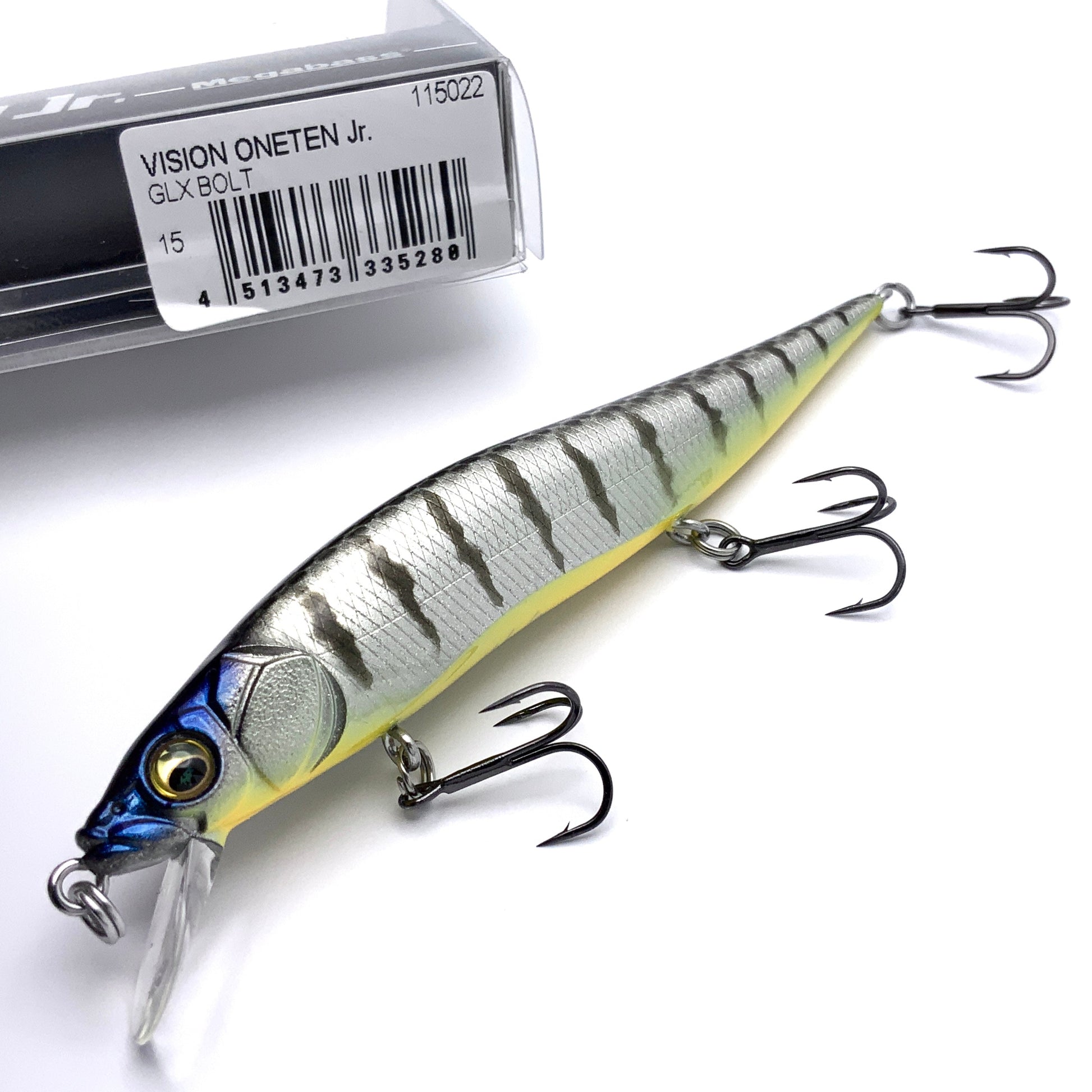 Megabass Ito Vision Oneten junior Jerkbait in the color GLX Bolt on a white background