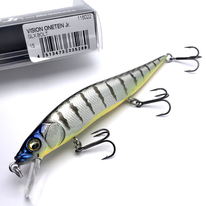 Megabass Ito Vision Oneten junior Jerkbait in the color GLX Bolt on a white background