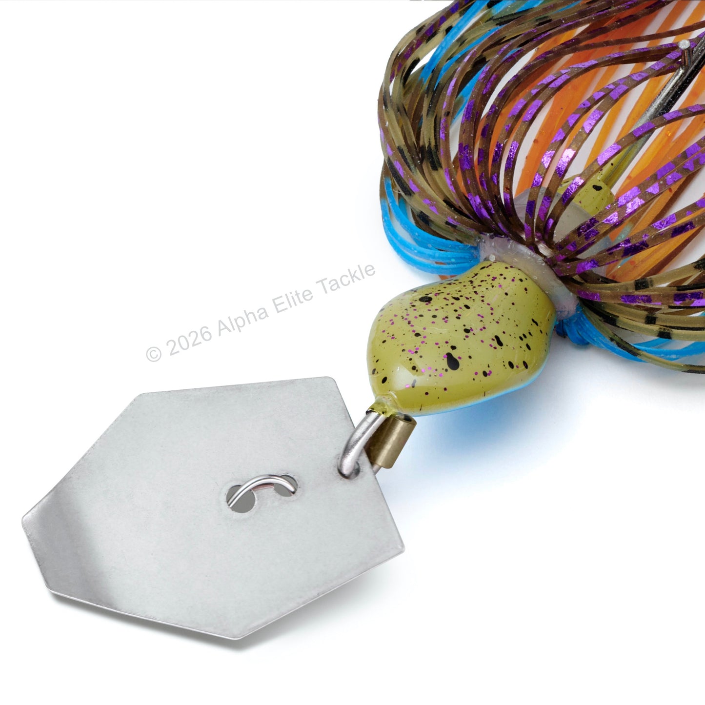 Close up of the Mibro Cobra Chatter Bladed Swim Jig head shape