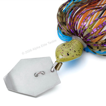 Close up of the Mibro Cobra Chatter Bladed Swim Jig head shape