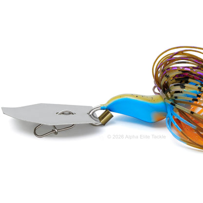 Close up of the Mibro Cobra Chatter Bladed Swim Jig in 3/8 oz weight side view of head and blade