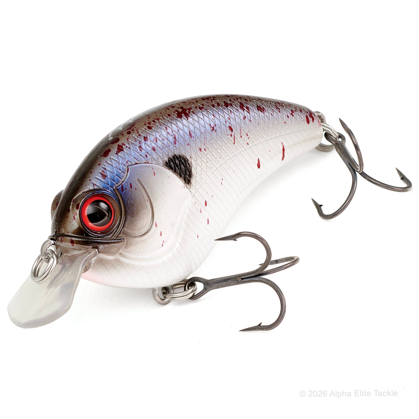 Close up of the Mibro Cheator Crankbait in the color Bloody Shad on a white background.