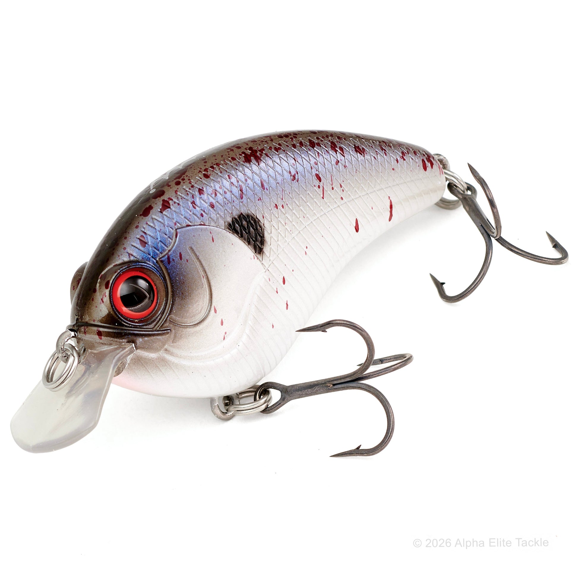 Close up of the Mibro Cheator Crankbait in the color Bloody Shad on a white background.