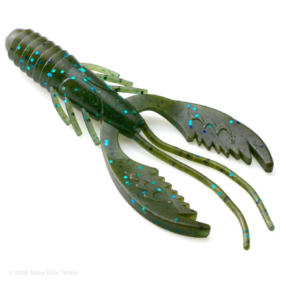 Close up of the Mibro Death Scythe soft plastic craw in the color Okeechobee Craw on a white background