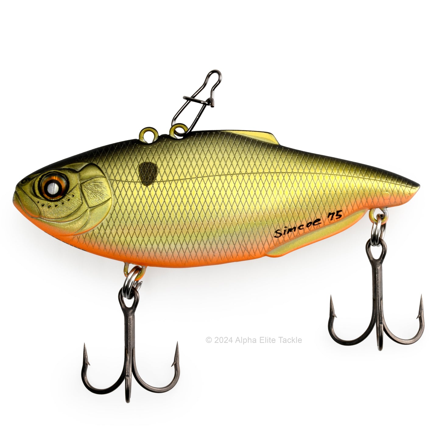 Nishine Lure Works Simcoe Lipless Crankbait in the color Black Back Gold in its packaging on a white background