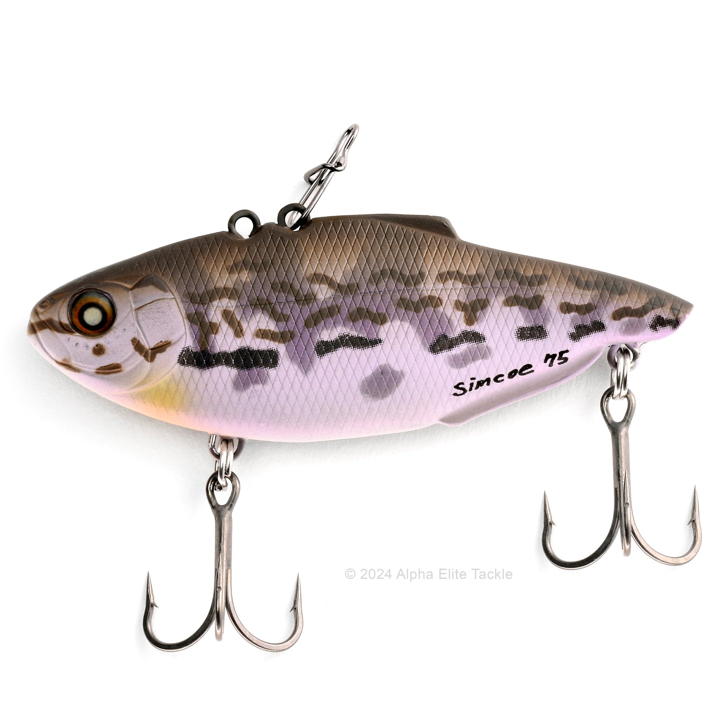 Nishine Lure Works Simcoe Lipless Crankbait in the color Goby in its packaging on a white background