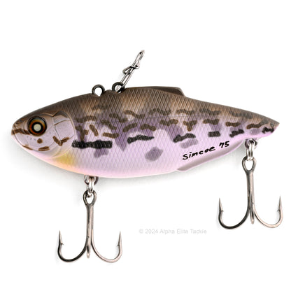 Nishine Lure Works Simcoe Lipless Crankbait in the color Goby in its packaging on a white background