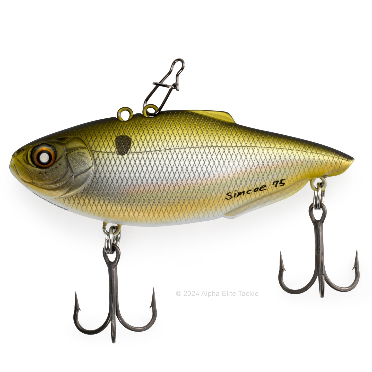 Nishine Lure Works Simcoe Lipless Crankbait in the color Hologram Shad in its packaging on a white background