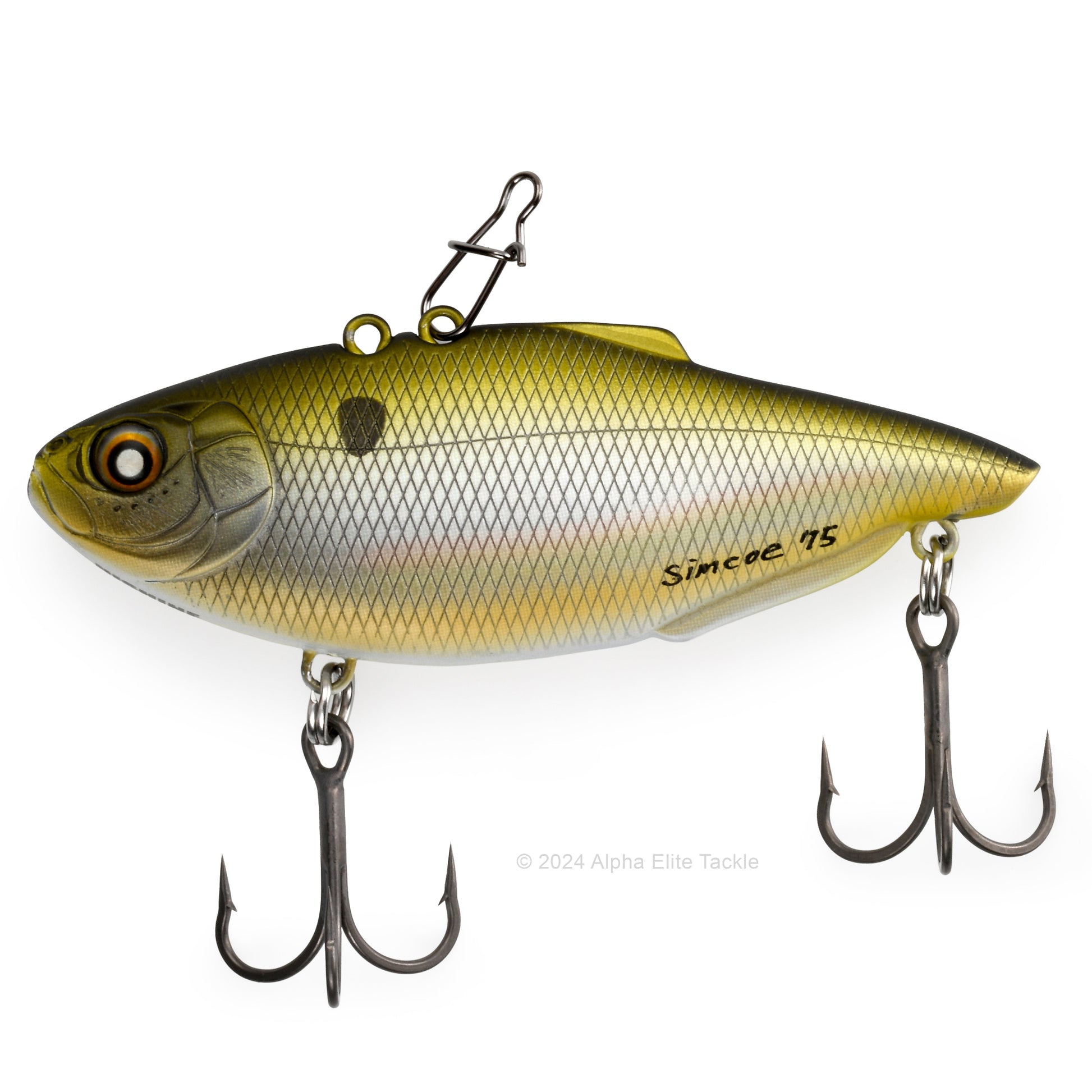 Nishine Lure Works Simcoe Lipless Crankbait in the color Hologram Shad in its packaging on a white background