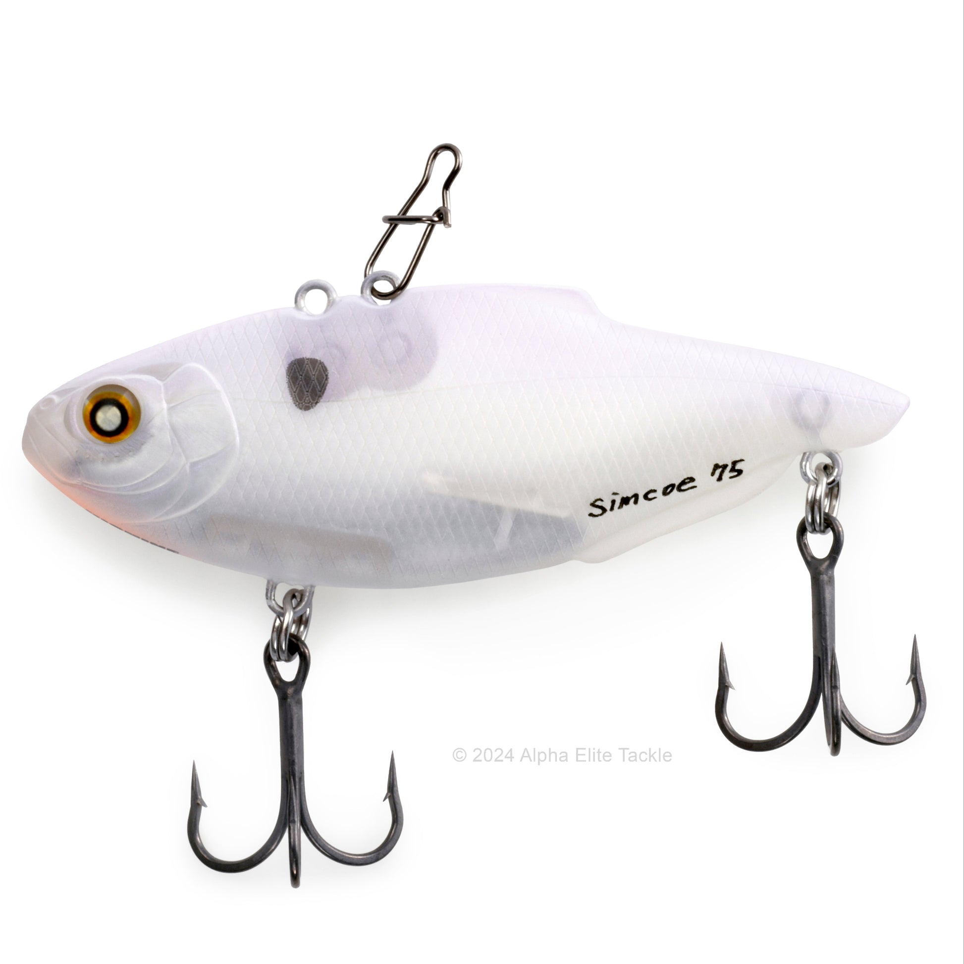 Nishine Lure Works Simcoe Lipless Crankbait in the color Pearl Flash in its packaging on a white background