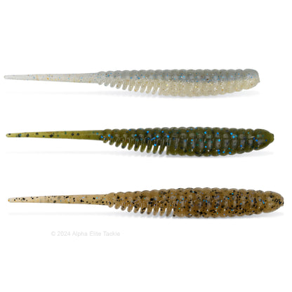 Close up of three Noike Mochobee Finesse Pintail Minnow on a white background.