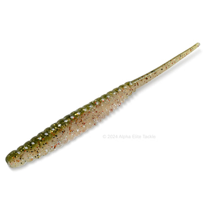 Close up of the Noike Mochobee Finesse Pintail Minnow in the color Young Perch on a white background.