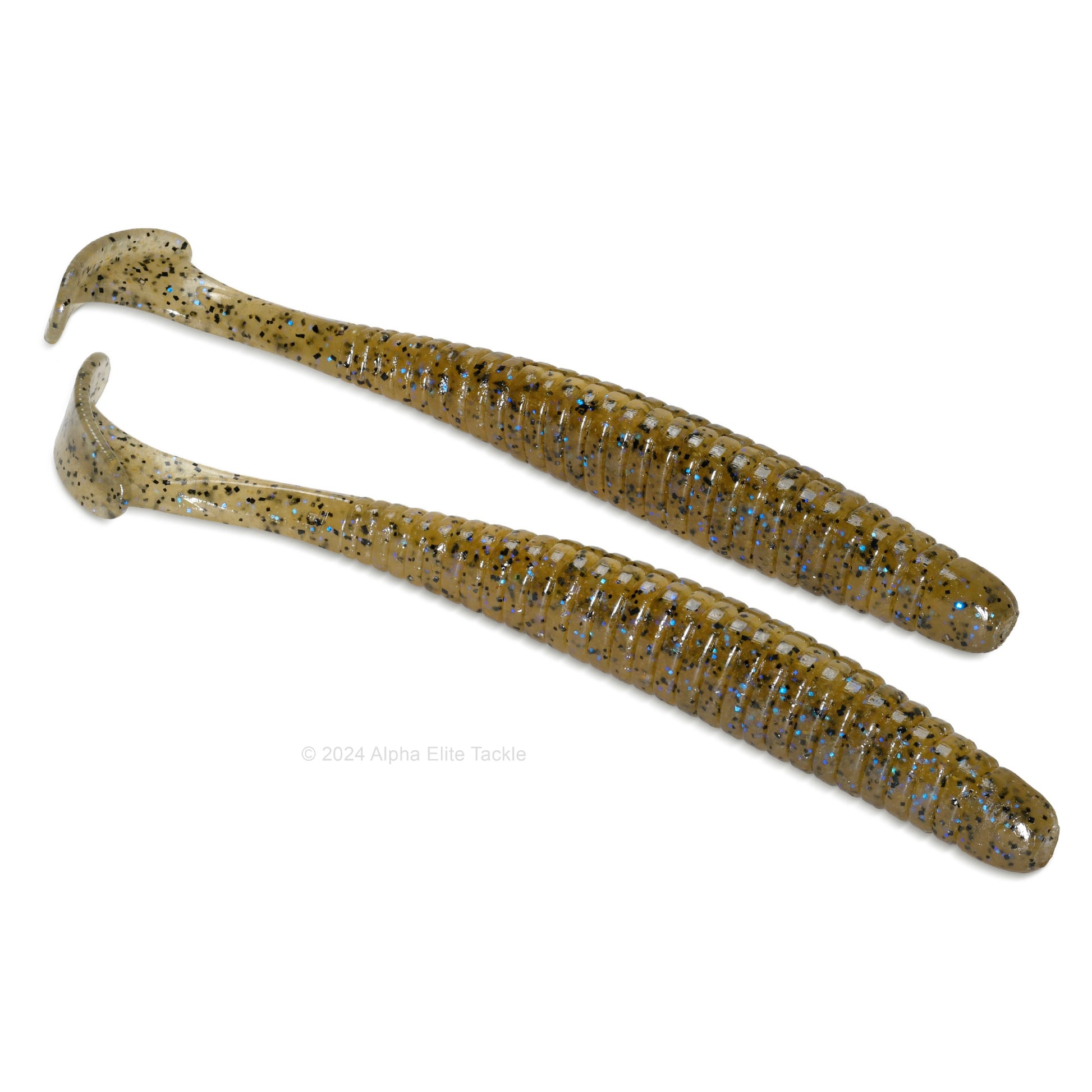 Close up of the Noike Smokin Swimmer Boot Tail Swimbait in the color Phantom Prism on a white background